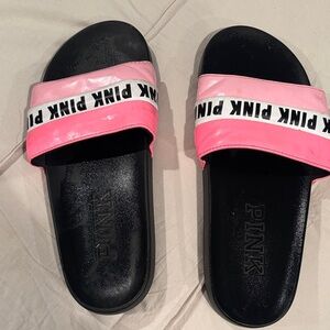 PINK Black & Pink Logo Slide Sandals